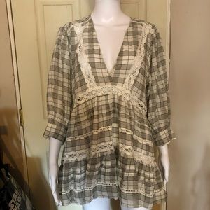 Free People Black and White Gingham Ruffled Tunic size XS